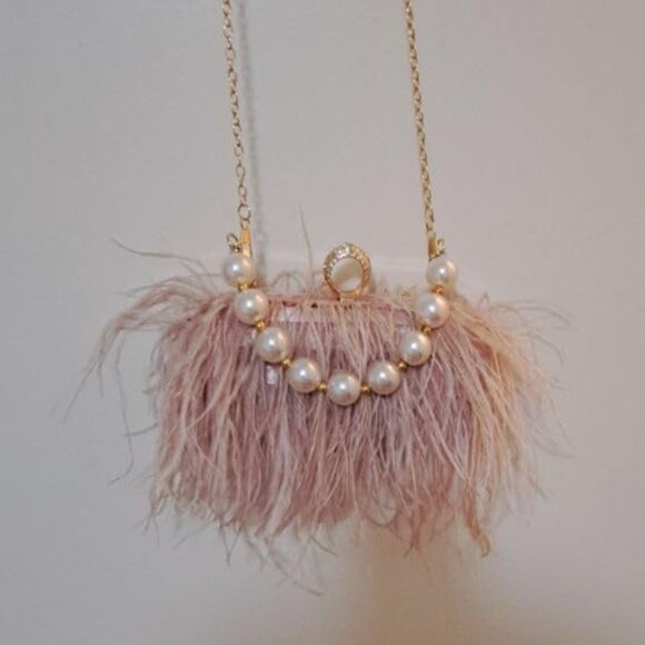 Neiman Marcus Pink Real Natural Ostrich Feather Evening Clutch - Picture 2 of 3